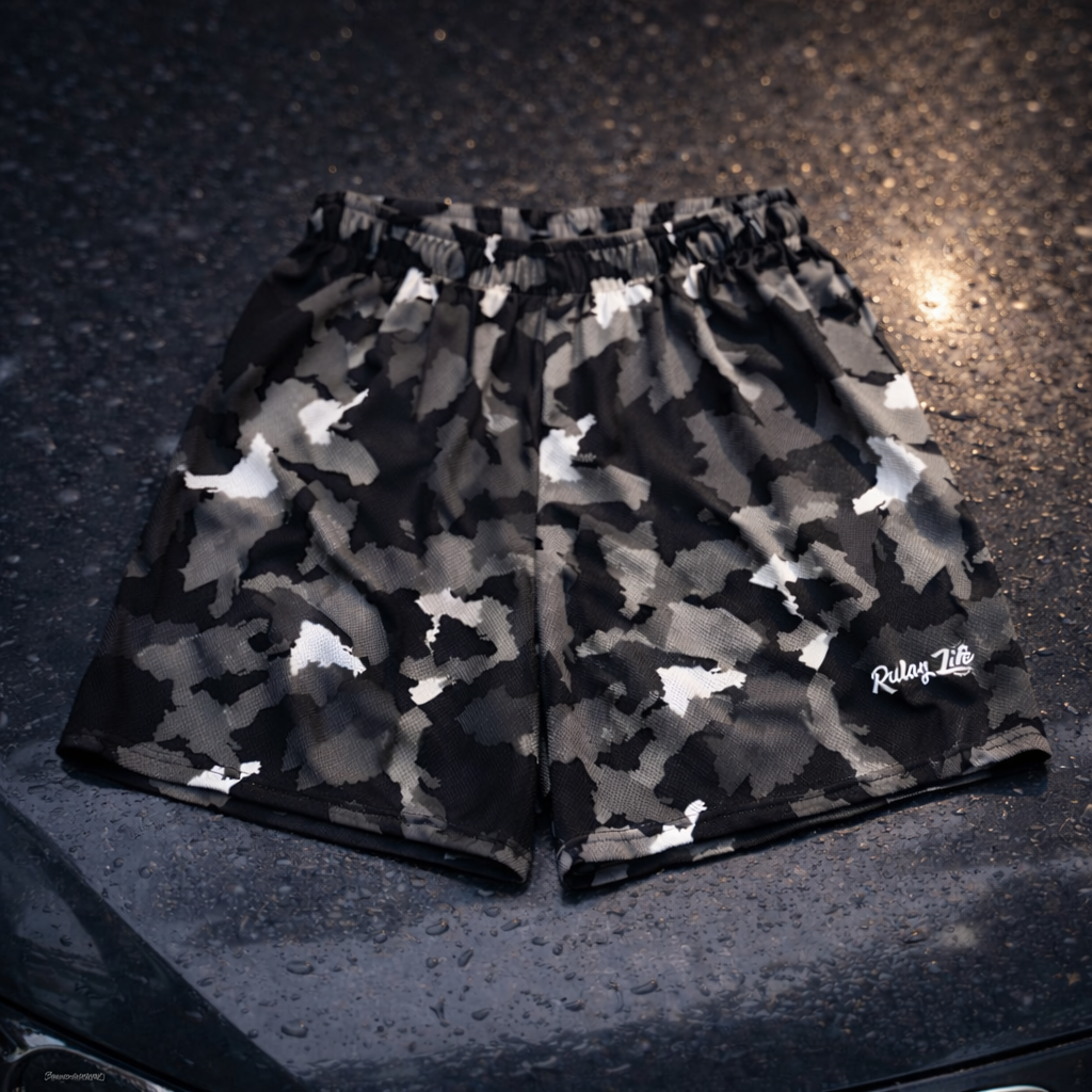 Official Dominican Camo Print — Black — mesh shorts
